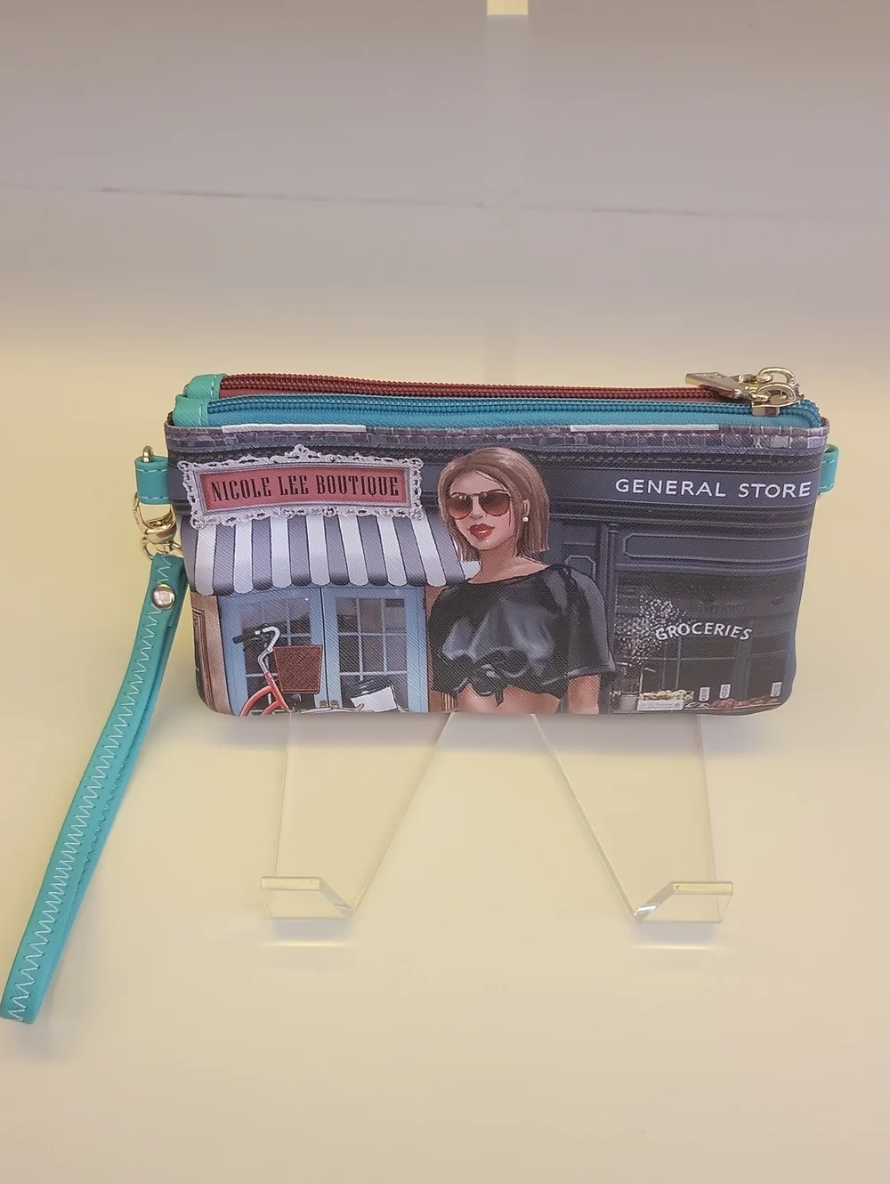 Nicole Lee Turquoise Multi-Panel Printed Wristlet